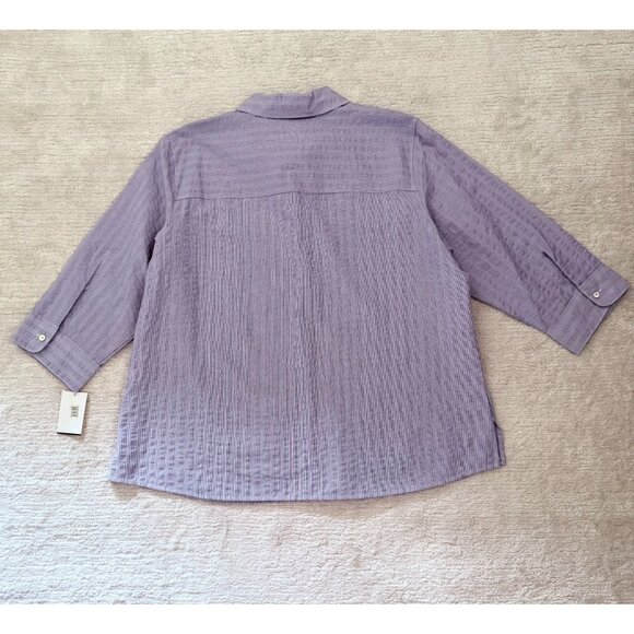 Foxcroft Womens Size XL Purple Textured Cotton Button Up Shirt NWT Collar Blouse - Picture 9 of 11